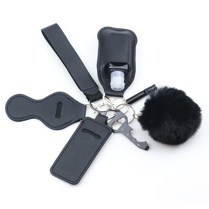 Wholesale Diving Fabric Hair Ball Outdoor Whistle 7pcs Keychain Set